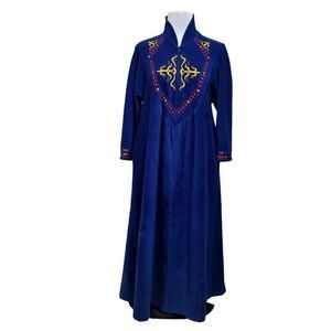 Vintage 80s Vanity Fair Womens S Blue Embroidered Fleece Winter Housecoat Robe